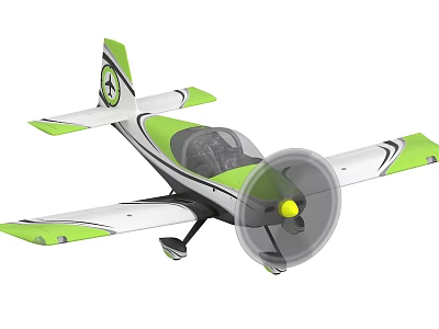 Green And White Remote Control Model Airplane With Propeller And Detailed Design 3d model