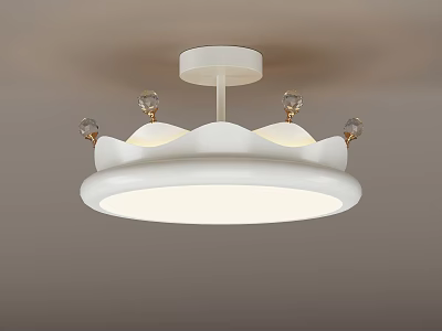 Elegant White Ceiling Light With Wavy Edge Round Base And Crystal Decorations 3d model