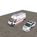 Emergency Response Function Vehicles Featuring Ambulance and Police Car on Concrete Surface