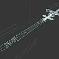 Fantasy Sword With Silver Blade Blue Patterns And Intricate Black Hilt Design 3d model