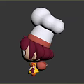 Cartoon Chef Character With White Chef Hat Red Purple Hair Big Eyes And Yellow Apron