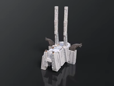 Architectural Model Featuring Tall Columns And Animal Sculptures On Stone Structure 3d model