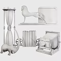 Decorative Ornament Set With Hourglass Bronze Horse Clapperboard Elephant Statue Vintage Books And Retro Camera