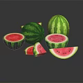 Fresh Ripe Watermelon Display With Whole Fruits And Sliced Pieces On Dark Surface