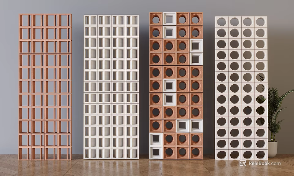 Modern Decorative Room Dividers With Various Geometric Patterns And Wooden Frames 3d model