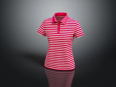 Red And White Striped Polo Shirt With Pink Collar For Casual Wear 3d model