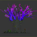 Mystical Tree Face Game Character With Glowing Purple Blue Branches Green Moss And Stone Base