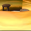 Two Wooden Stools Featuring Dark Simple Design And Decorative Patterned Top With Twisted Legs