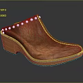Brown Leather Mules With Wedge Heel And White Studs Design 3d model