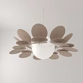 Minimalist Modern Chandelier with Multiple Leaf-like Discs and Central White Sphere 3d model