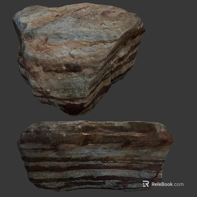 Two Pieces Of Stone Wood With Natural Layered Texture And Rustic Organic Pattern 3d model 