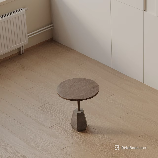 Round Wooden Side Table With Unique Base In Modern Light Wooden Floor Interior 3d model 