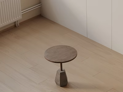Round Wooden Side Table With Unique Base In Modern Light Wooden Floor Interior 3d model