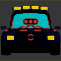 Cartoon Style Blue Car With Red Black Accents Geometric Patterns Roof Lights And Rocket Device