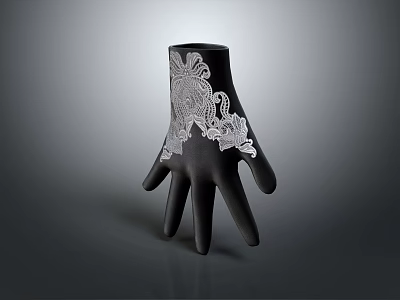 Artistic Black Hand Sculpture With Intricate White Lace Carving Design Details 3d model