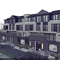 Chinese Modern Townhouses Exterior Design With Courtyard Stone Pathway Greenery And Large Windows