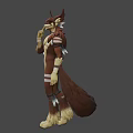 Tribal Style Battle Axe For Muscular 3D Character With Brown White Fur And Horns