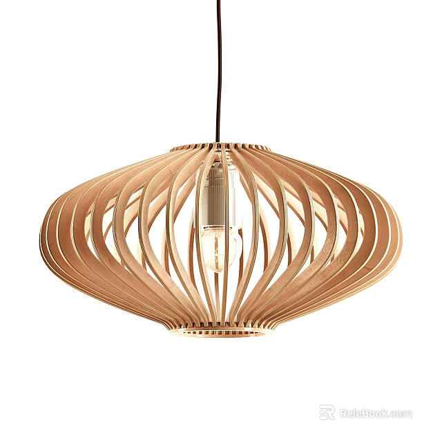 Stylish Modern Wooden Pendant Light Featuring Curved Lines Minimalist Design 3d model 