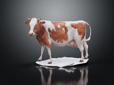 Brown And White Cow Model Standing On White Base With Realistic Details 3d model