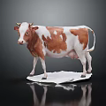 Brown And White Cow Model Standing On White Base With Realistic Details