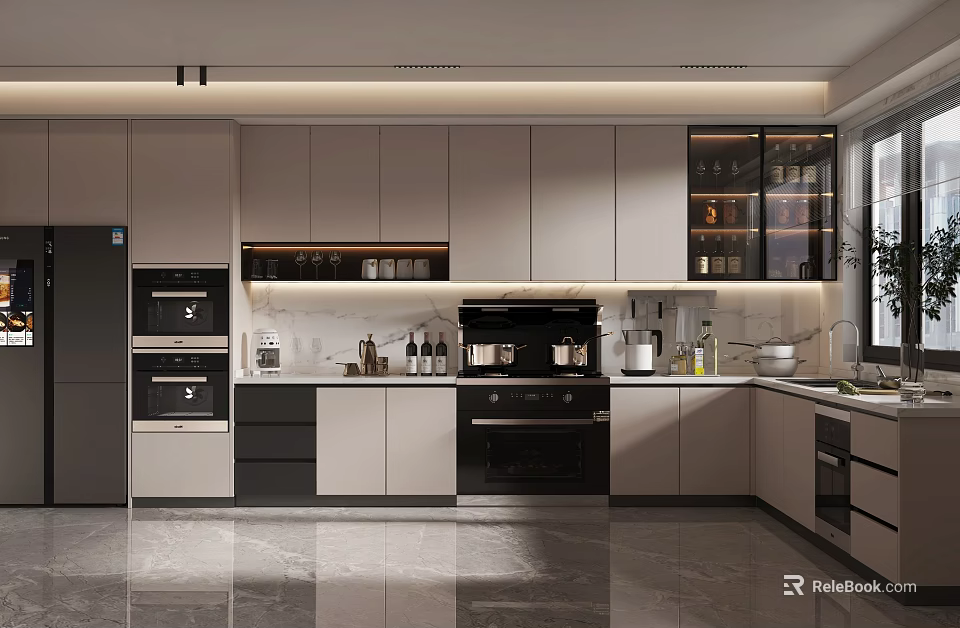 Modern Kitchen Interior Design With Open Layout Island Counter And Appliances 3d model 