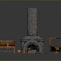Rustic Wooden Furniture Set With Stone Fireplace Bench Table Chair And Basket