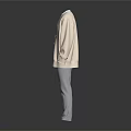 Beige Open Front Cardigan with White Inner Top and Light Gray Pants