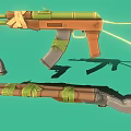 Assault Rifle Pistol And Long Gun Weapons With Brown Body And Green Straps