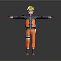 Naruto Uzumaki Anime Game Character 3D Model Blonde Hair Headband Orange Black Outfit Arms Outstretched