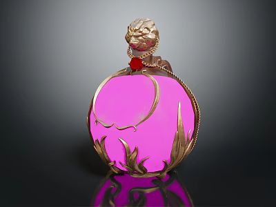 Exquisite Luxury Jewelry With Golden Lion Head Red Gemstone Pink Circular Body And Golden Decorations 3d model
