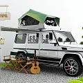 White Off-road Vehicle With Green Roof Tent And Camping Gear For Outdoor Trips