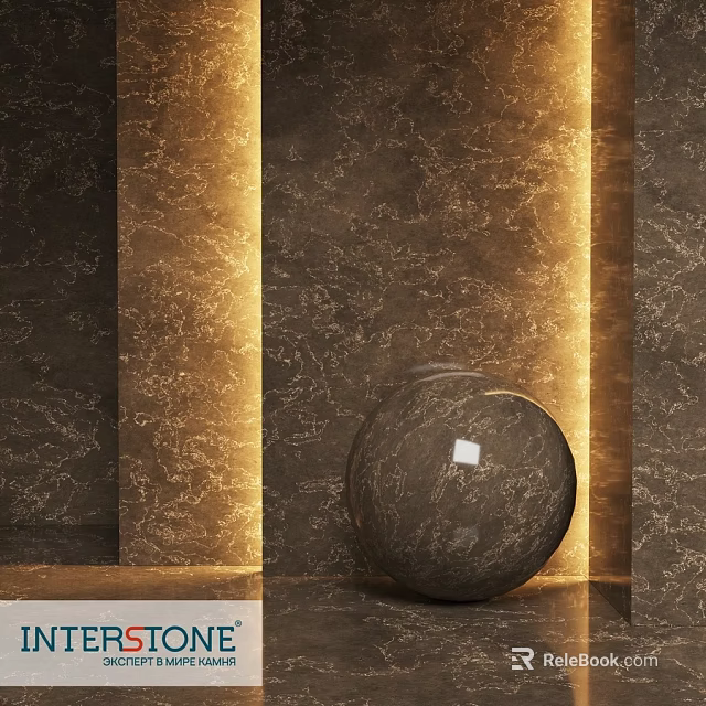Black Marble Sphere Component With Brown Wall And Golden Light Strips 3d model 