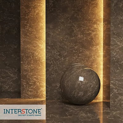 Black Marble Sphere Component With Brown Wall And Golden Light Strips 3d model