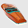 Classic Wooden Yacht With Green Seats And Vintage Steering Wheel Design
