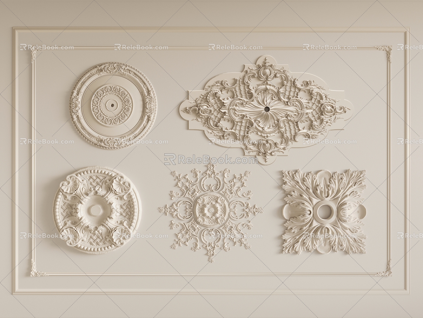 French Gypsum Light Plate Carved Light Plate Chandelier Base Round Light Plate Gypsum Component 3d model