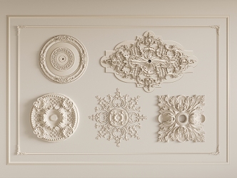 French Gypsum Light Plate Carved Light Plate Chandelier Base Round Light Plate Gypsum Component 3d model