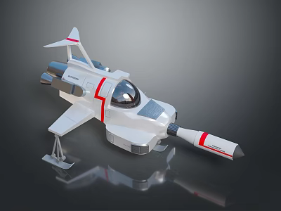 Futuristic White Spaceship Model With Red Stripes Transparent Cockpit Thrusters And Landing Gear 3d model