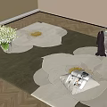 Square Green Beige Floral Area Rug With White Flower Vase Magazines On Wooden Floor