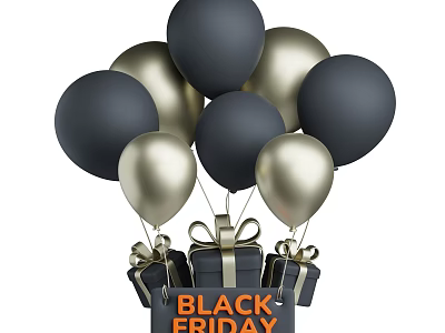 Black Friday Decorative Ornament Set Featuring Black Gold Balloons And Gift Boxes 3d model