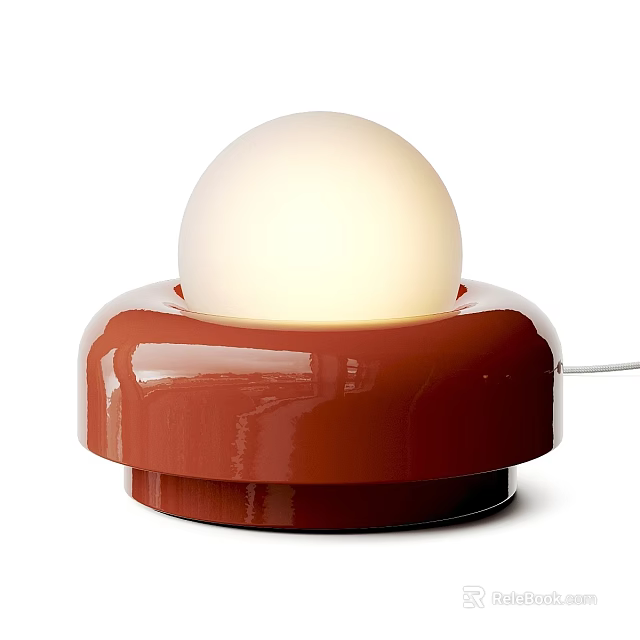 Stylish Modern Table Lamp With White Spherical Shade And Red Glossy Base 3d model