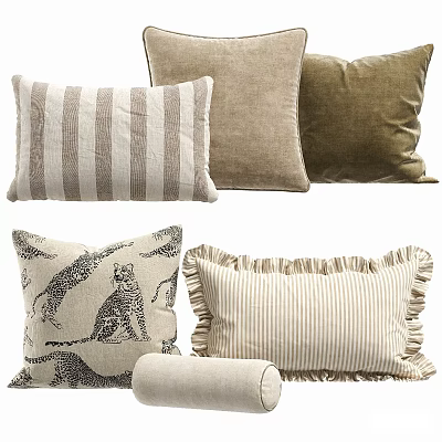 Decorative Pillows With Striped Leopard Print And Fringe Trim In Neutral Tones 3d model