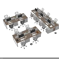 Modern Office Workspace Setup With Multiple Desks Computer Monitors And Ergonomic Chairs 3d model