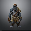 Blue Fur Giant Ape Character With Red Head Bone Decorations And Leather Armor