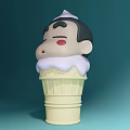 Cartoon Character Ice Cream Cone With Purple Top Black Eyebrows And Red Cheeks