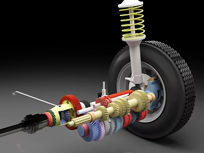 Detailed Mechanical Structure Of Car Suspension With Gears Springs And Wheel 3d model