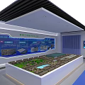 Modern Exhibition Hall Interior With Blue Flooring White Ceiling Display Screens And Counters