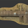 Model Barn With Connected Buildings Reddish Brown Roofs Red Doors Grass Staircase Reflective Black Base