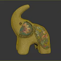 Natural Wooden Elephant Figurine With Colorful Painted Floral Design On Ears For Home Decor