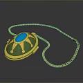 Elegant Gold Pendant With Green Body And Blue Gemstone On Chain