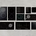 Showcase Kitchen Appliances Induction Cooktops with Various Designs and Control Panels on Light Background 3d model